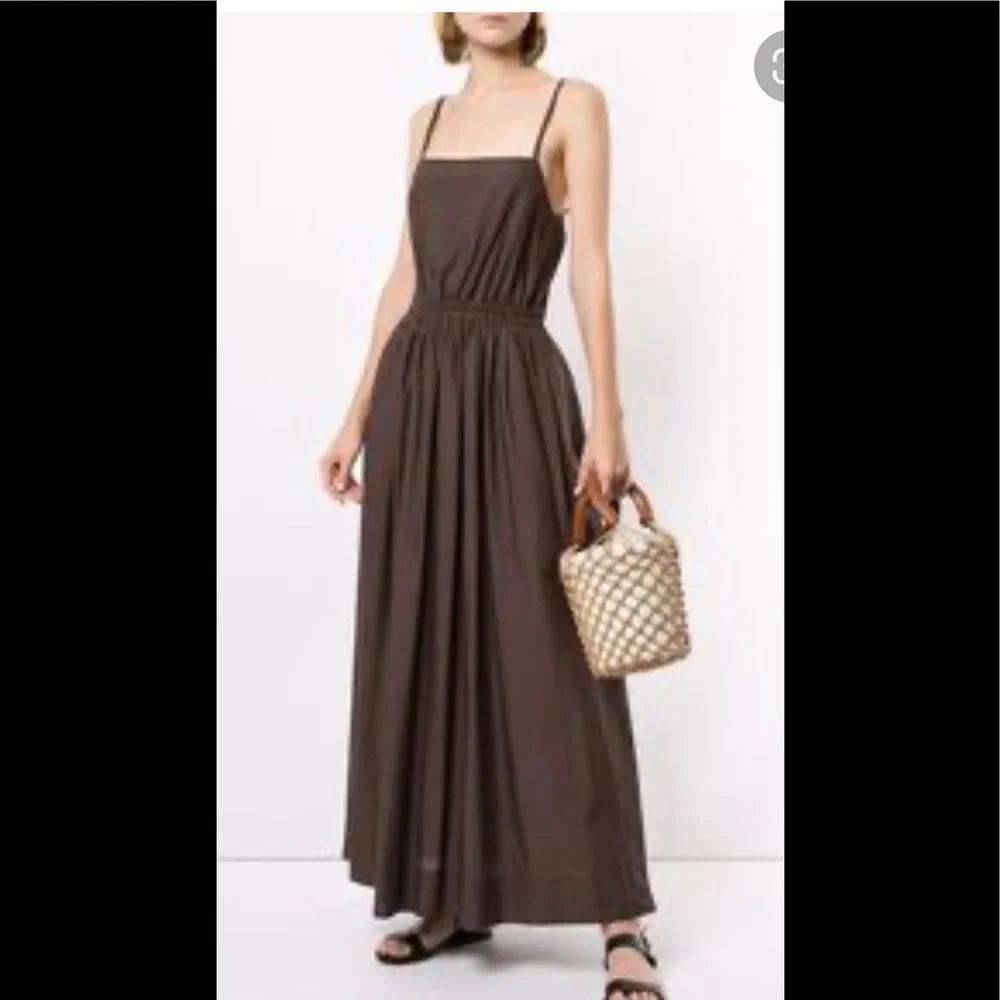 Matteau Gathered Brown Cotton Poplin Maxi Dress - Picture 3 of 15
